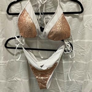 Gold and white plus size bikini